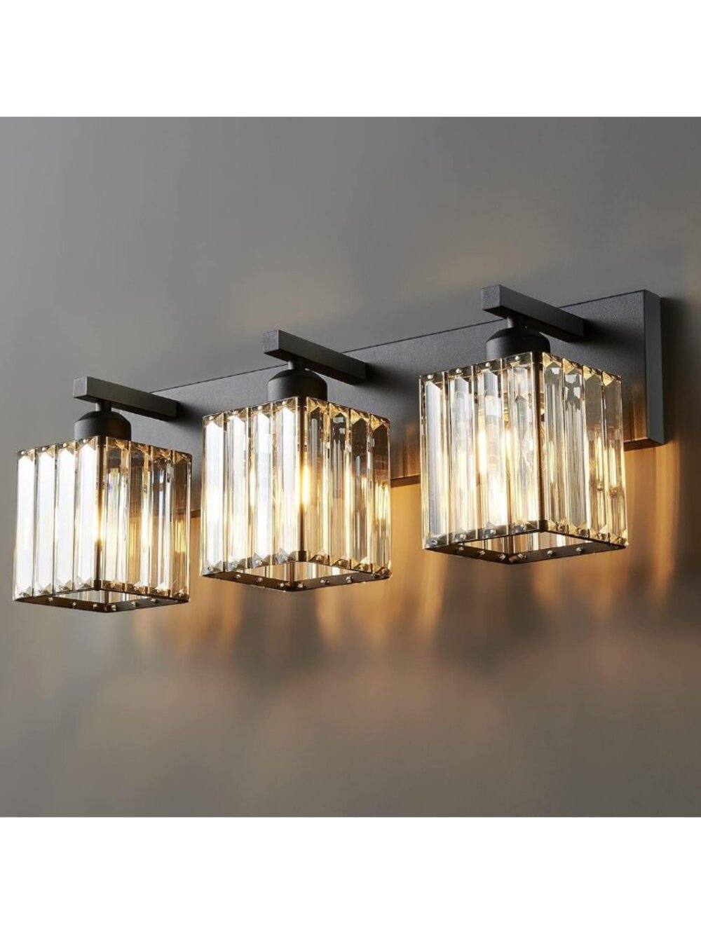 Sleek 3-Light Modern Black Crystal Bathroom Vanity Wall Light Fixture